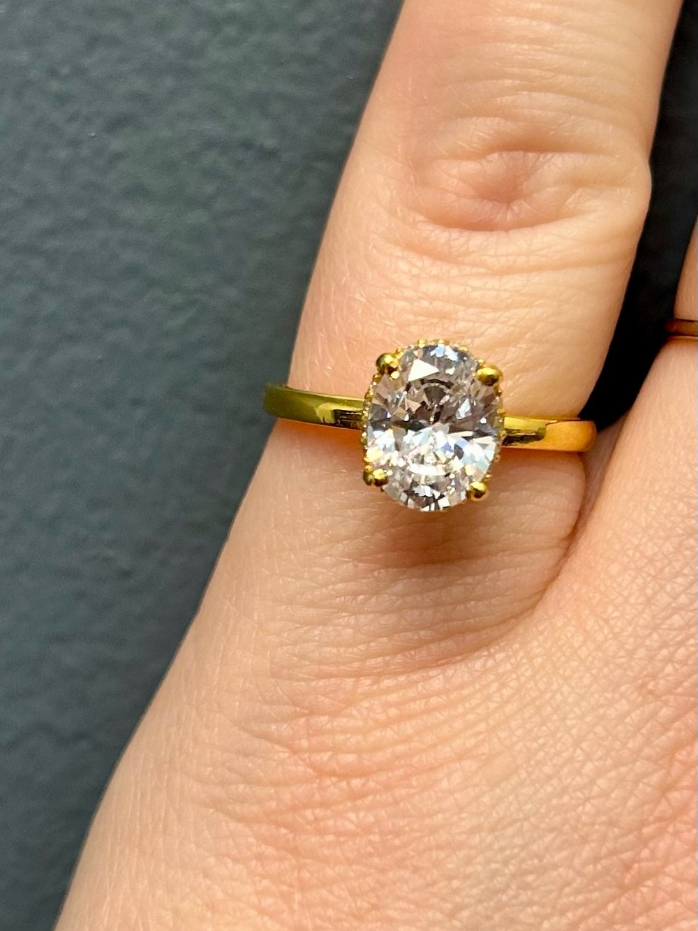 2ct oval moissanite engagement ring yellow-gold plated silver size 7.25 7 1/4